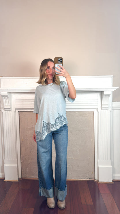 Lace Hem Tee - Baby Blue