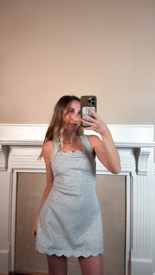 Scallop Scuba Mini Dress - Heather Grey