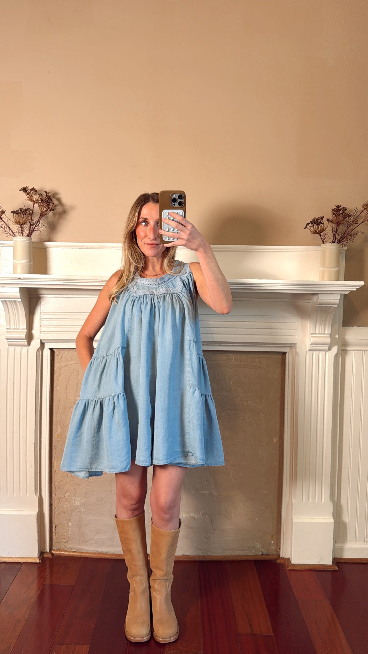 Chambray Denim Ruffle Babydoll Romper