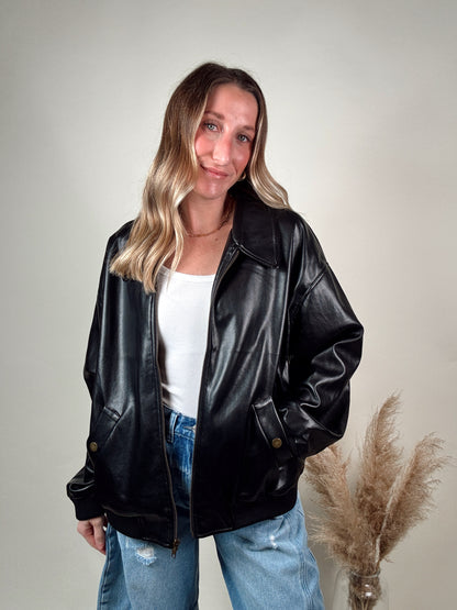 Pleather Bomber Jacket