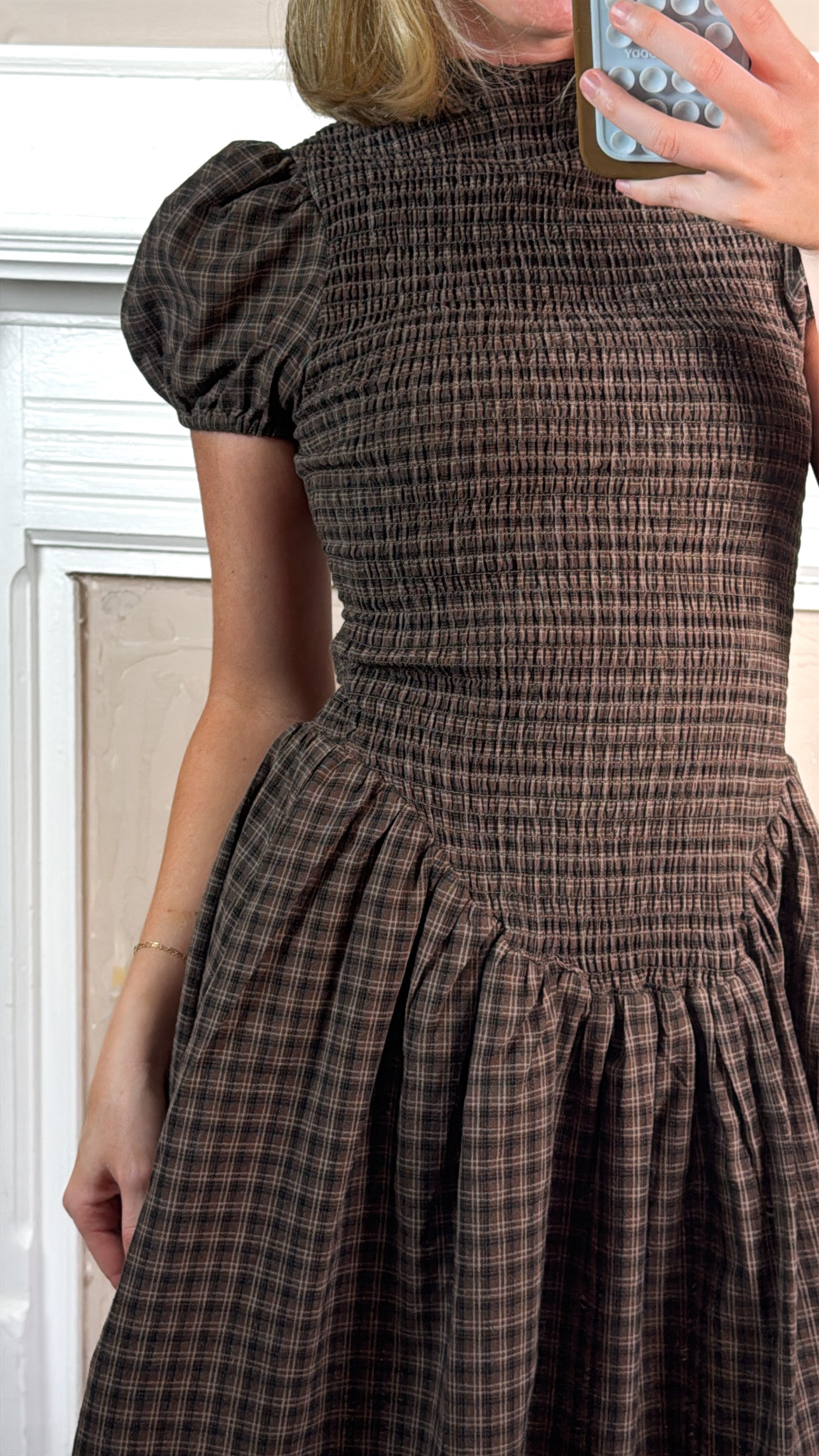 Angela Plaid Smocked Mini Dress