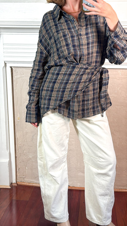 Oversized Plaid Shirt with Matching Scarf