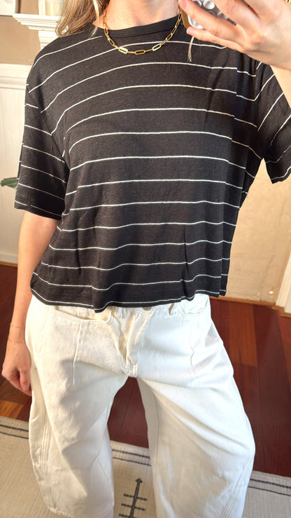 Stripe Cotton Linen Top - Black/White