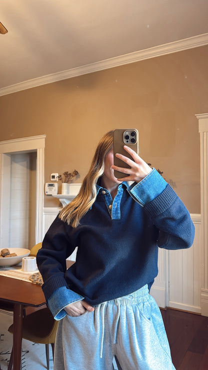 Emely Contrast Knit Top - Navy Blue