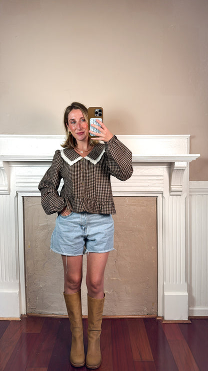 Gingham Peplum Blouse