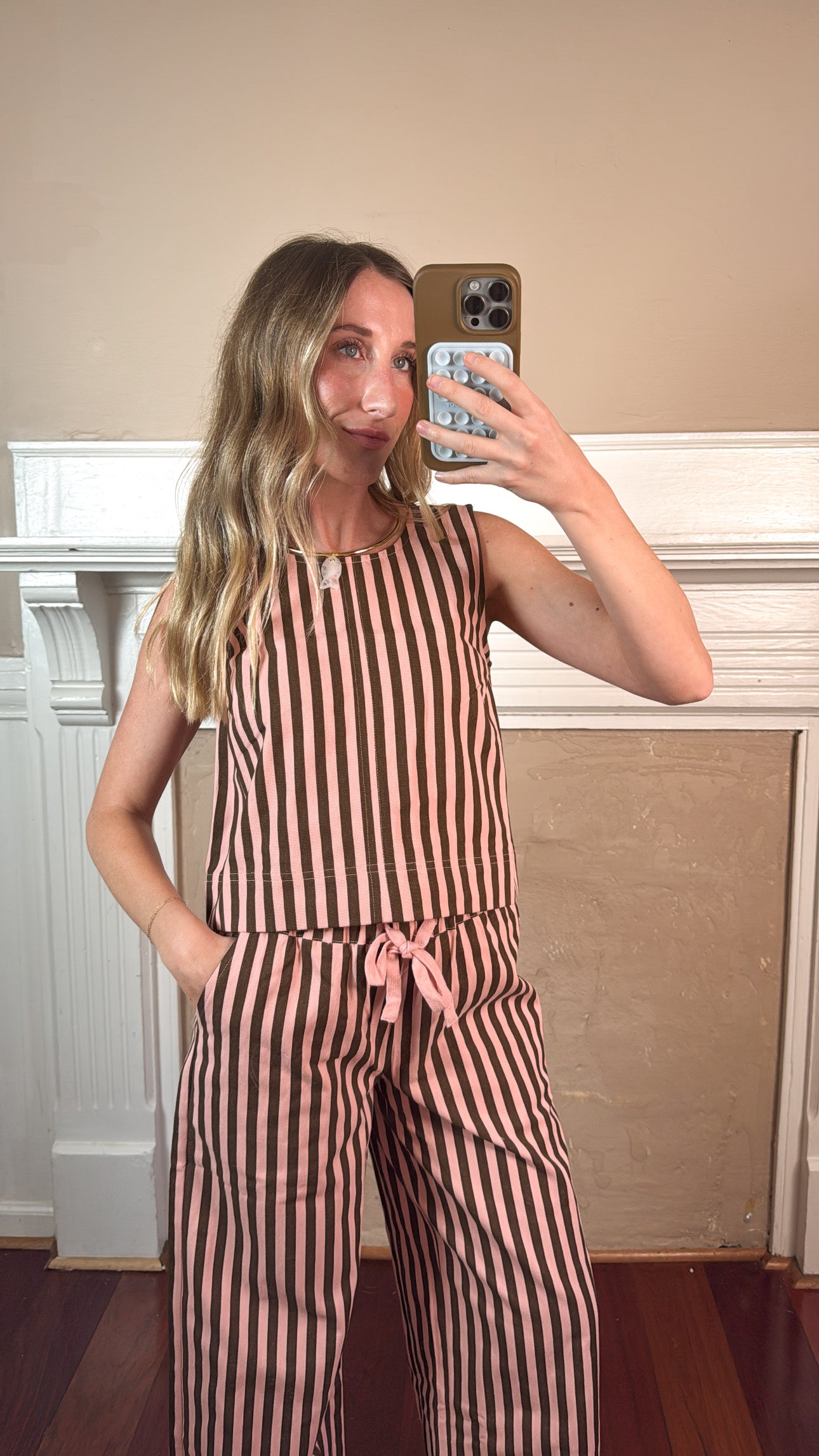 Kenny Striped Top and Pants Set - Pink
