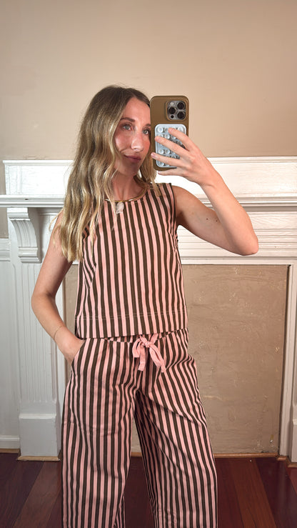 Kenny Striped Top and Pants Set - Pink
