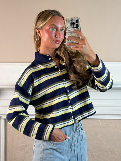 Striped Funnel Neck Cardigan