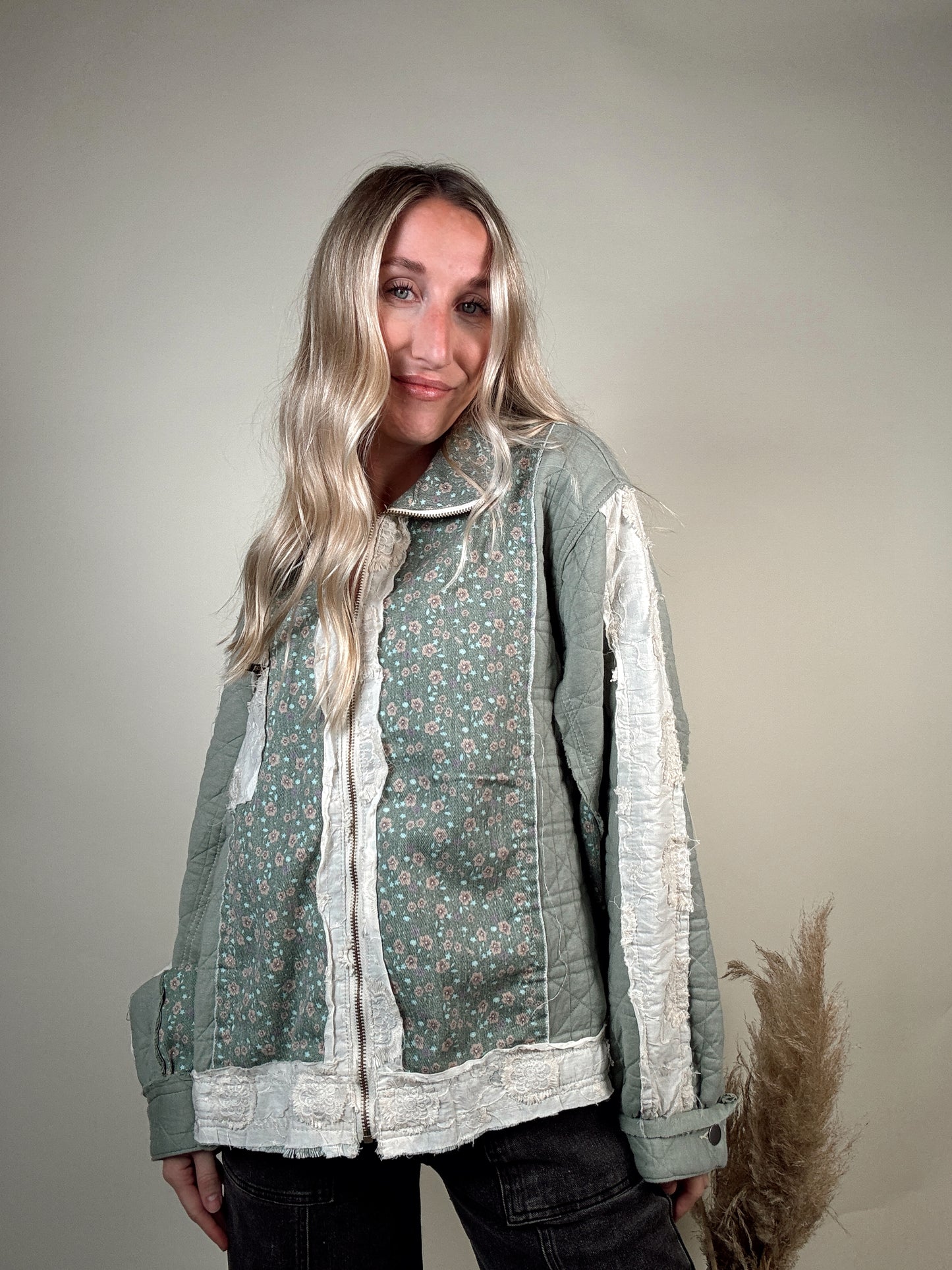 Seafoam Floral Quilted Jacket