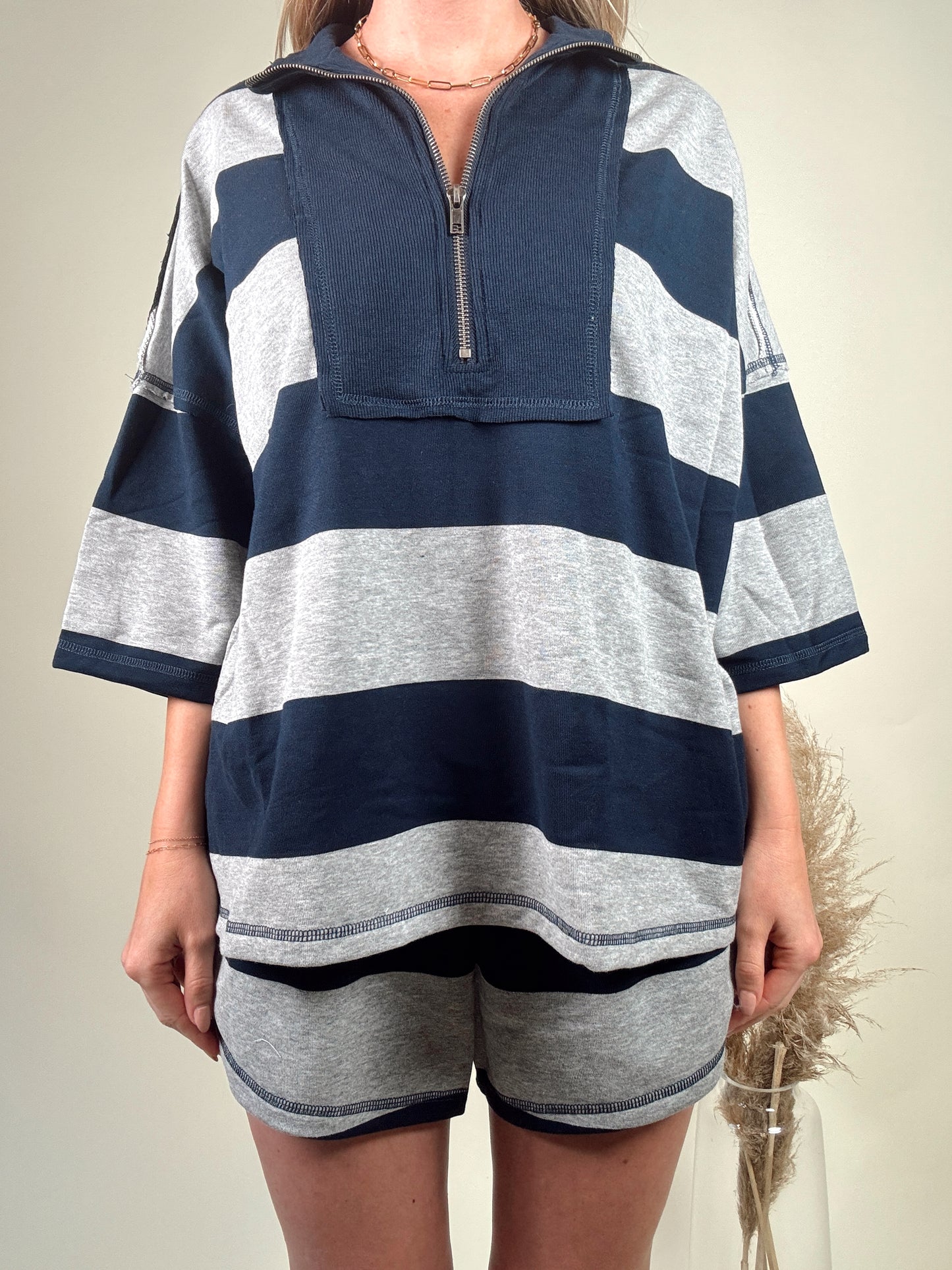 Free Falling Striped Top and Shorts Set