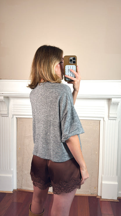 Short Sleeve Button Knit Top