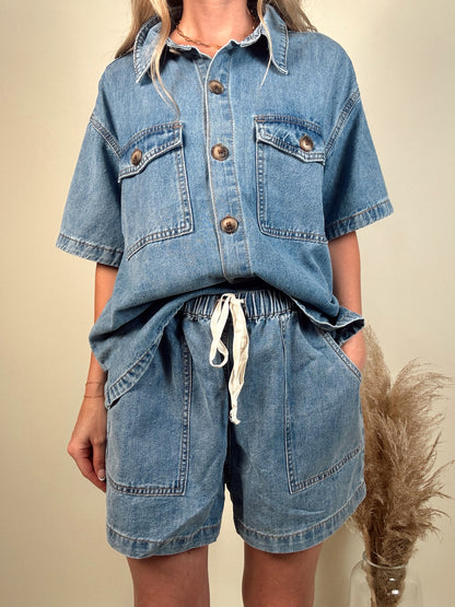 Daisy Duke Denim Top and Shorts Set - Light Wash