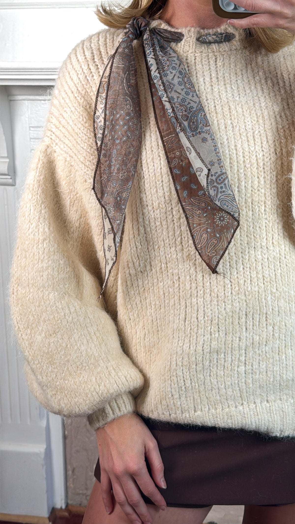 Satin Scarf Sweater - Cream