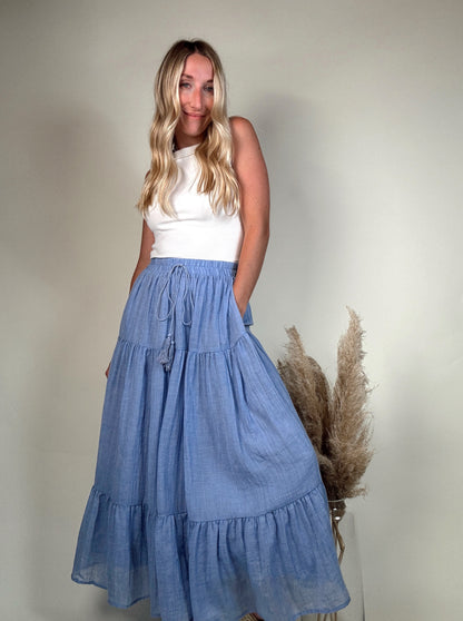 Tiered Midi Skirt - Blue