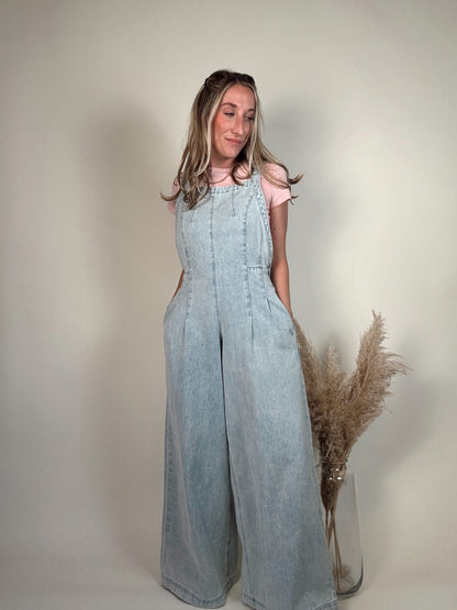 Wide Leg Denim Jumpsuit