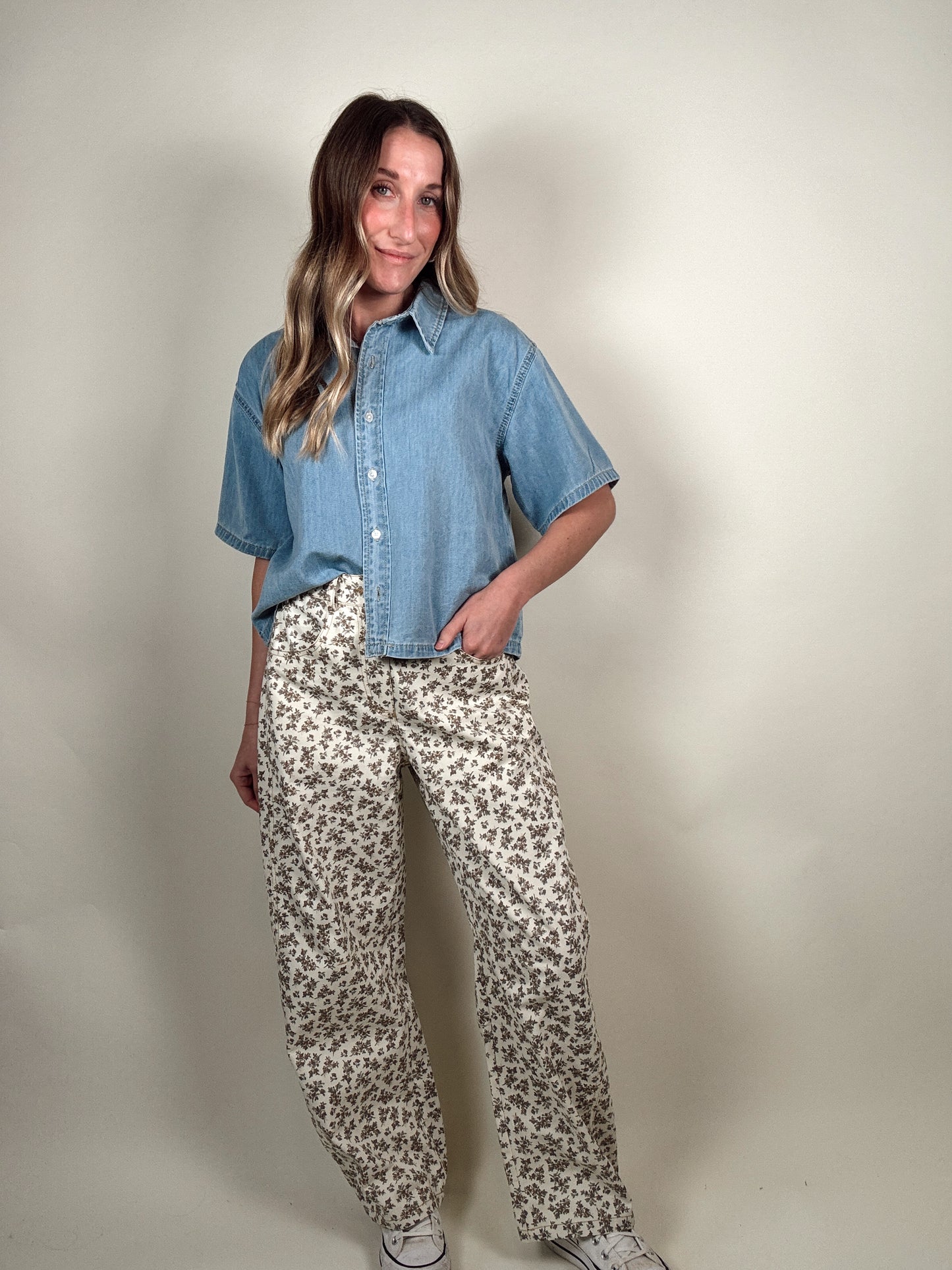 Floral-Print Twill Relaxed-Fit Barrel Pants