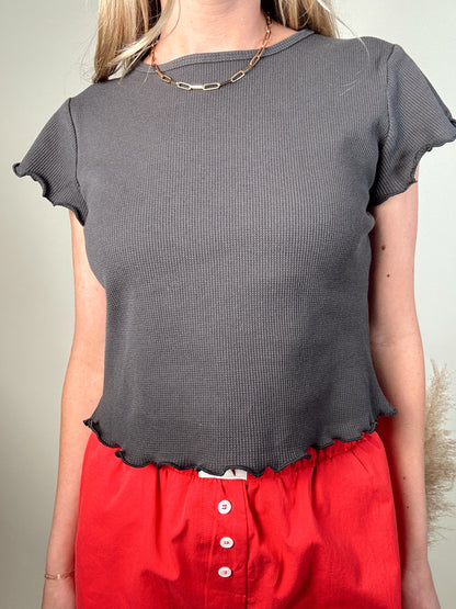 Mini Waffle Short Sleeve Top - Charcoal