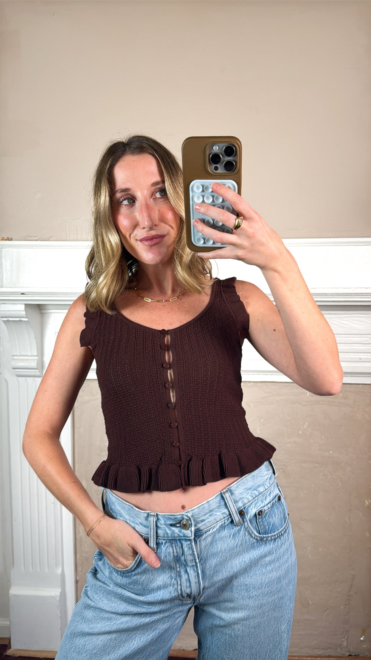 Merci Pointelle Ruffled Tank Top