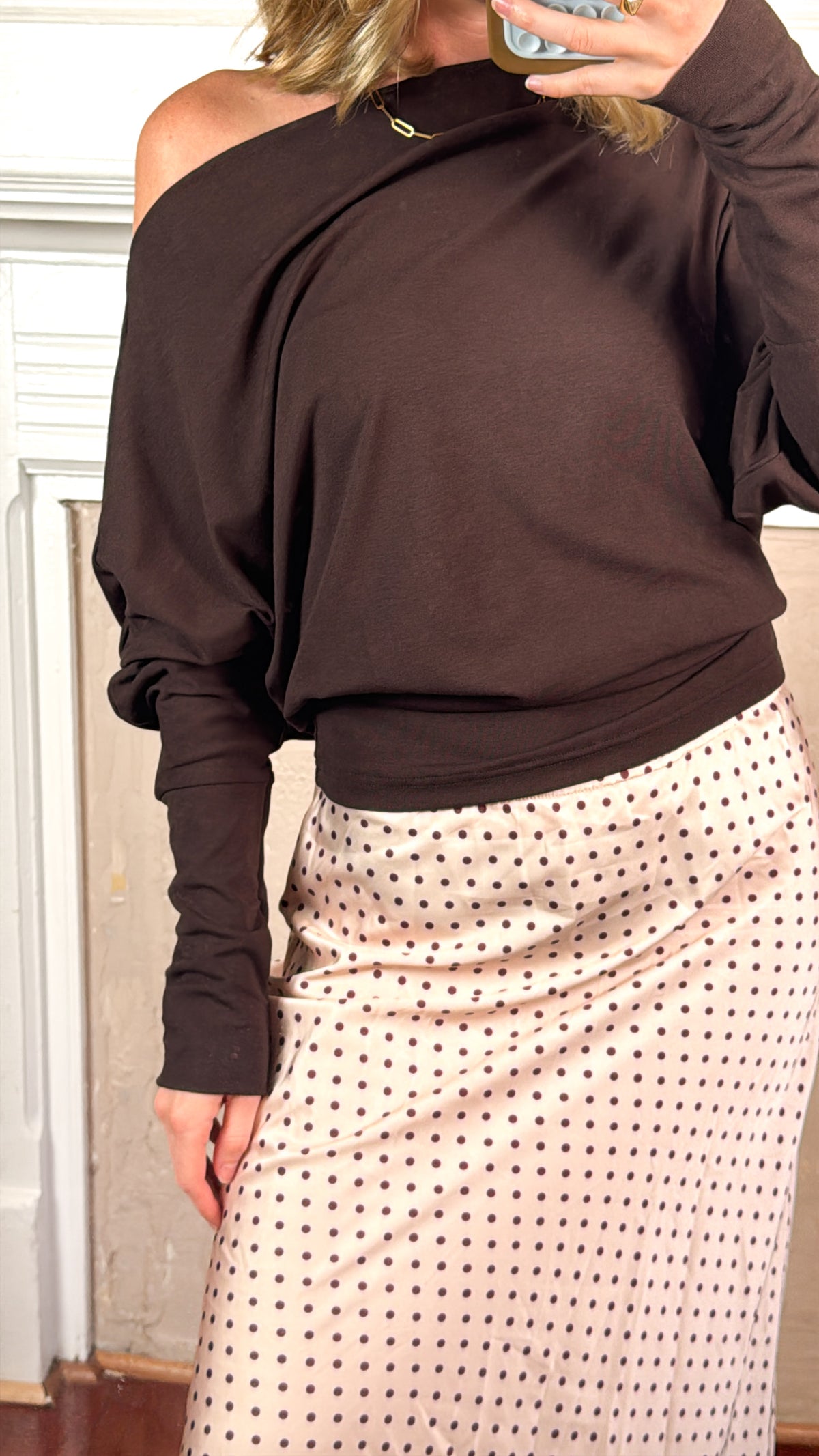 High-Density Jersey Dolman Sleeve Pullover -Brown