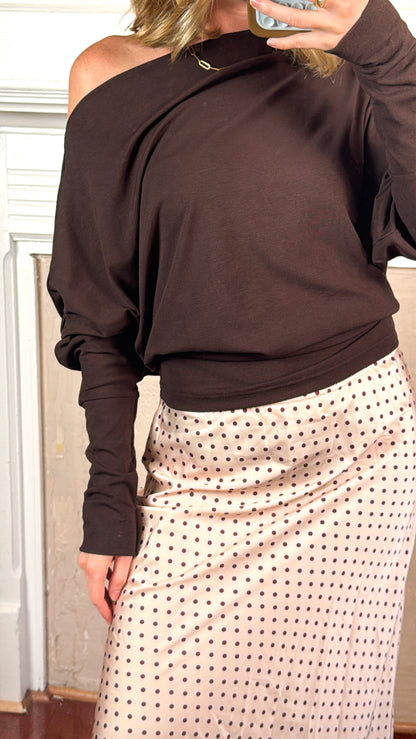 High-Density Jersey Dolman Sleeve Pullover -Brown