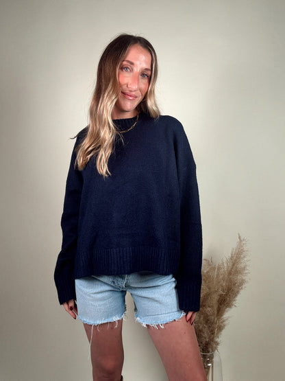 Navy Tie Back Sweater