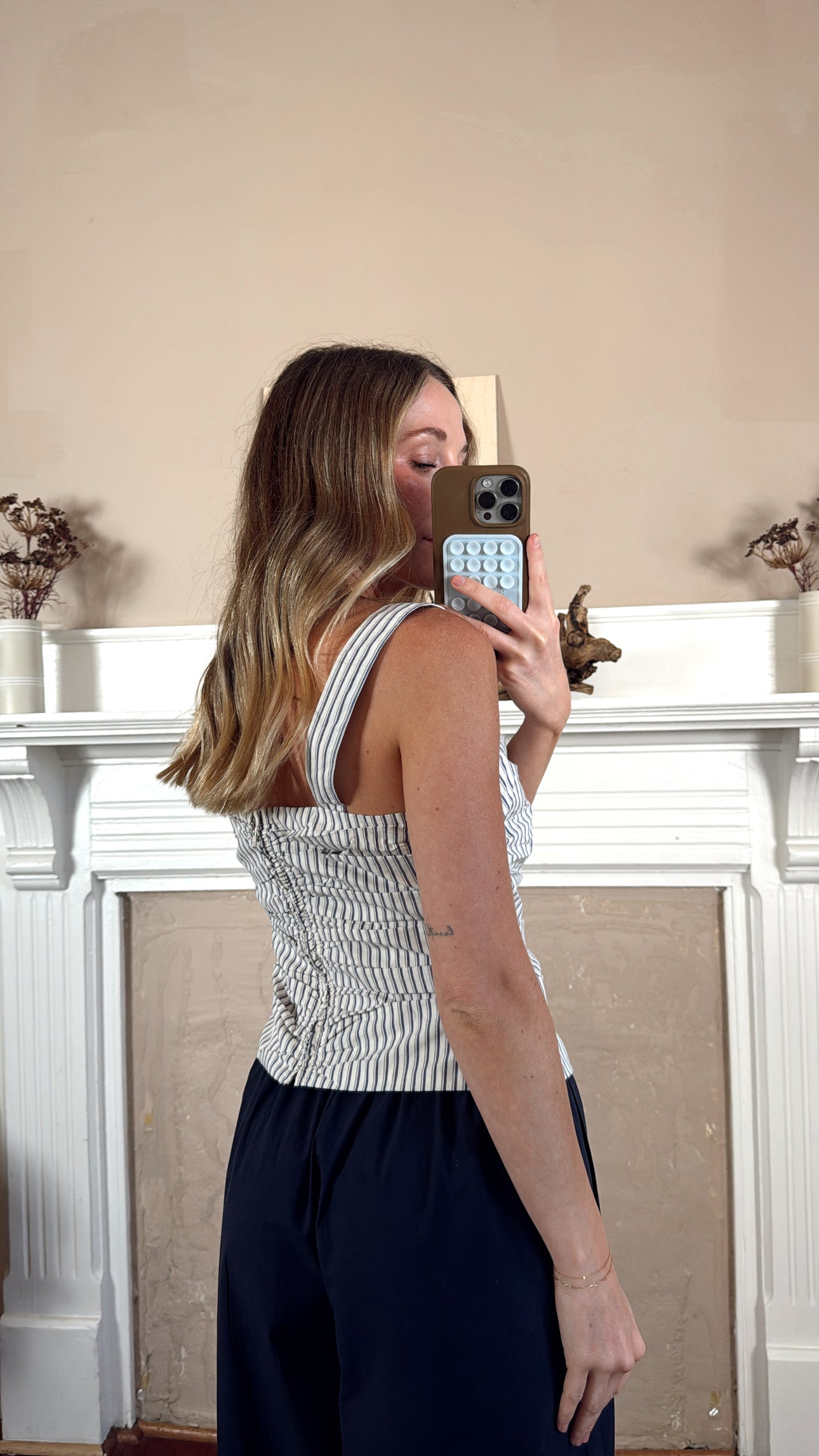 Judith Striped Ruched Corset Tank