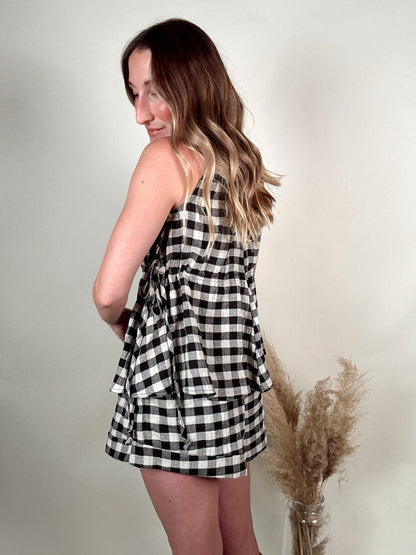 Gingham Tank and Shorts Set - Black
