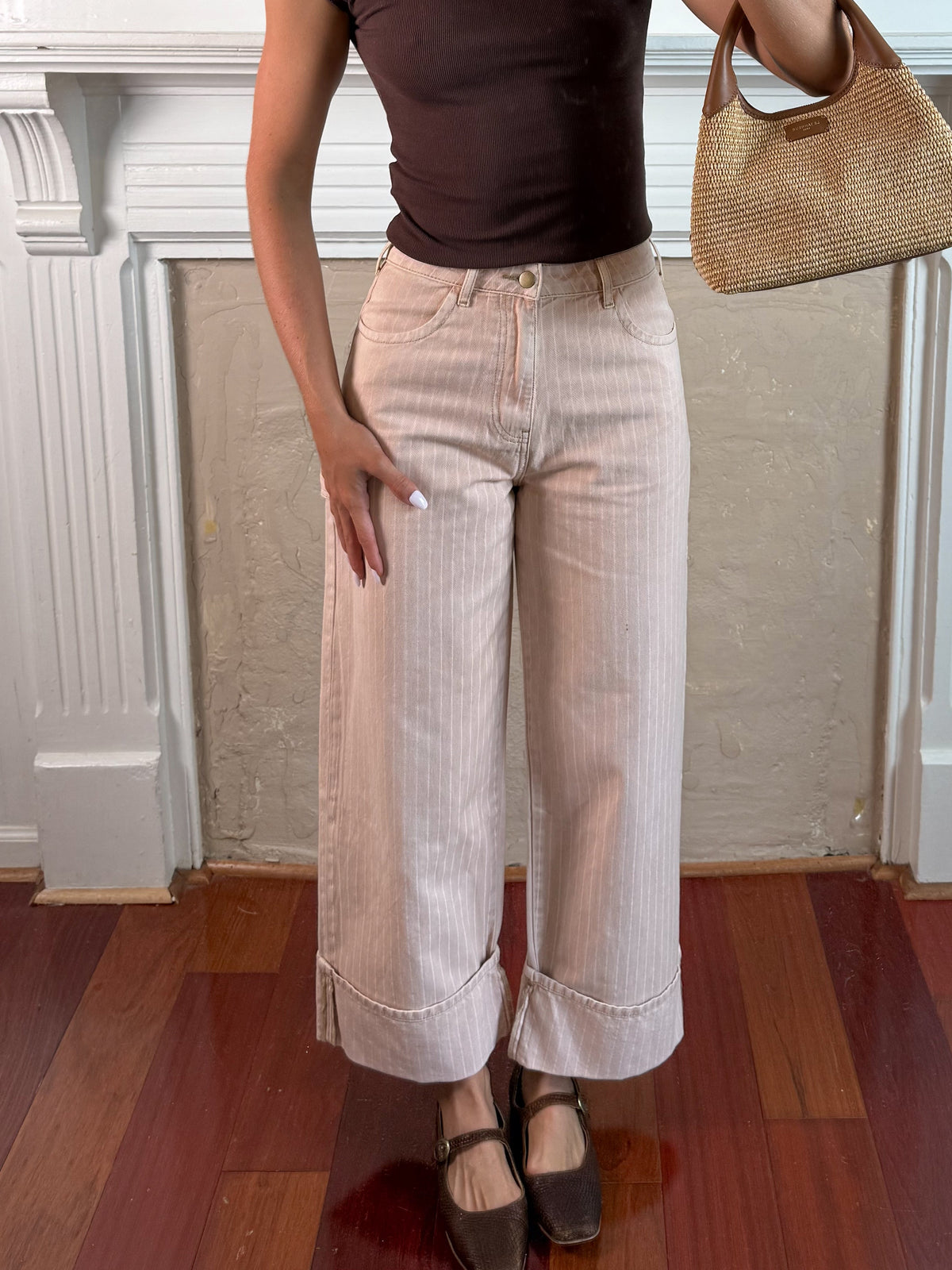 Striped Cuffed Hem Pants