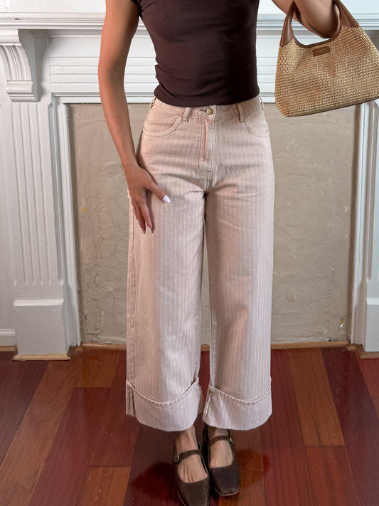 Striped Cuffed Hem Pants