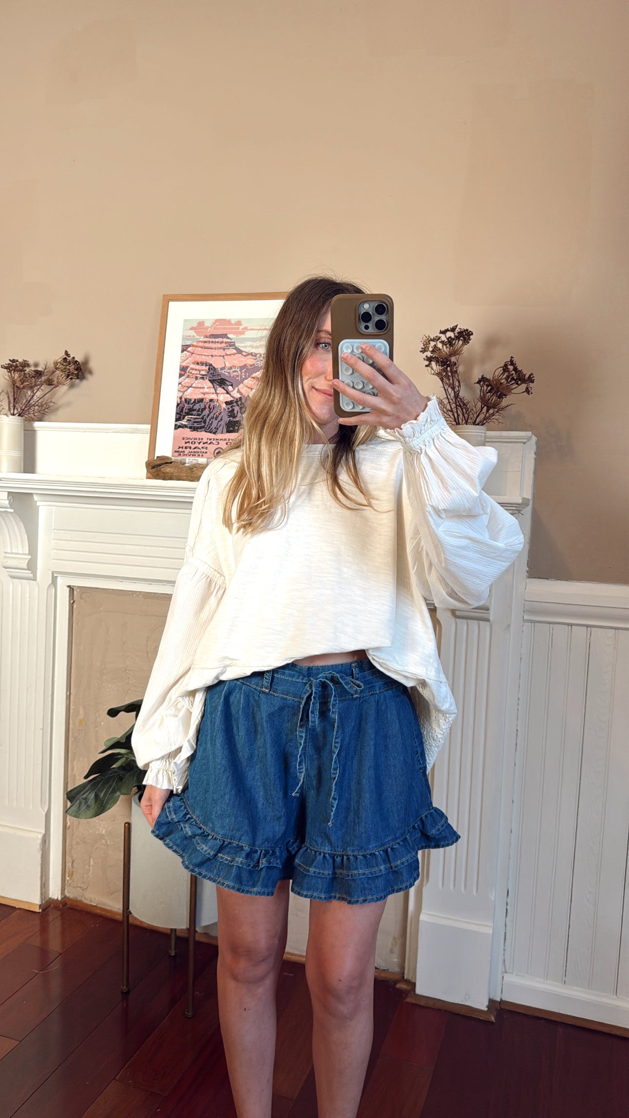 Ruffled Denim Shorts