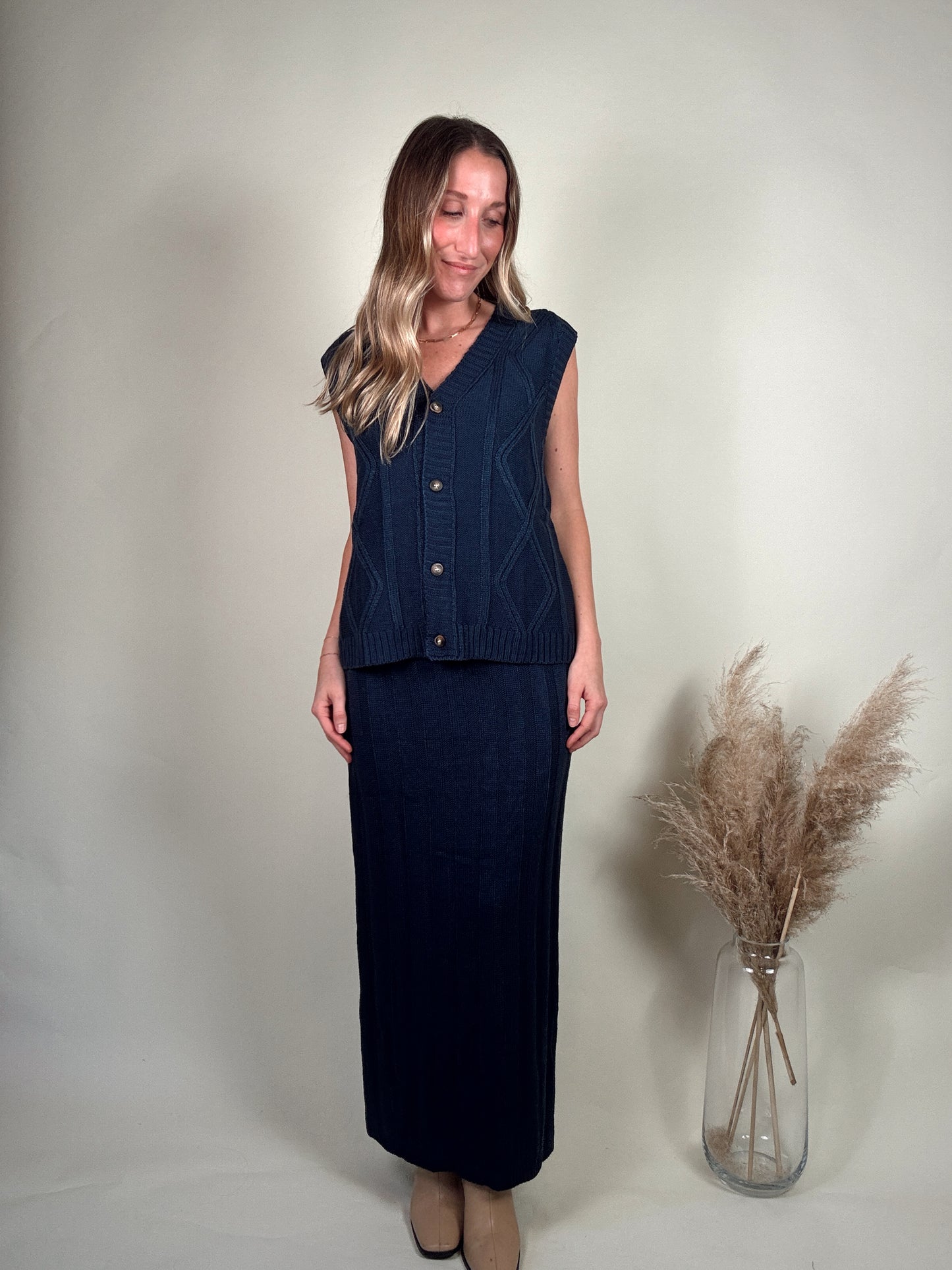 Holiday Vest and Maxi Skirt Two Piece Set