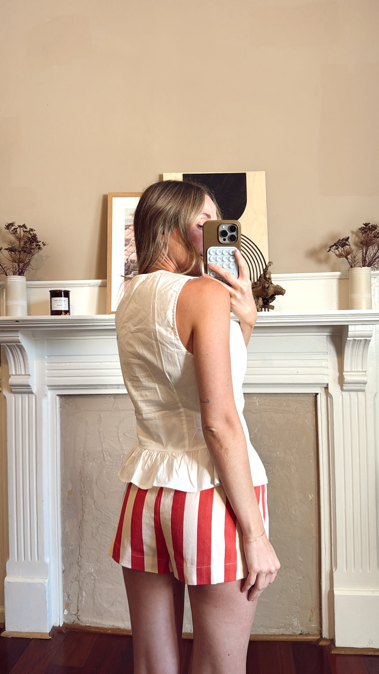 Poplin Sweetheart Neck Peplum Top