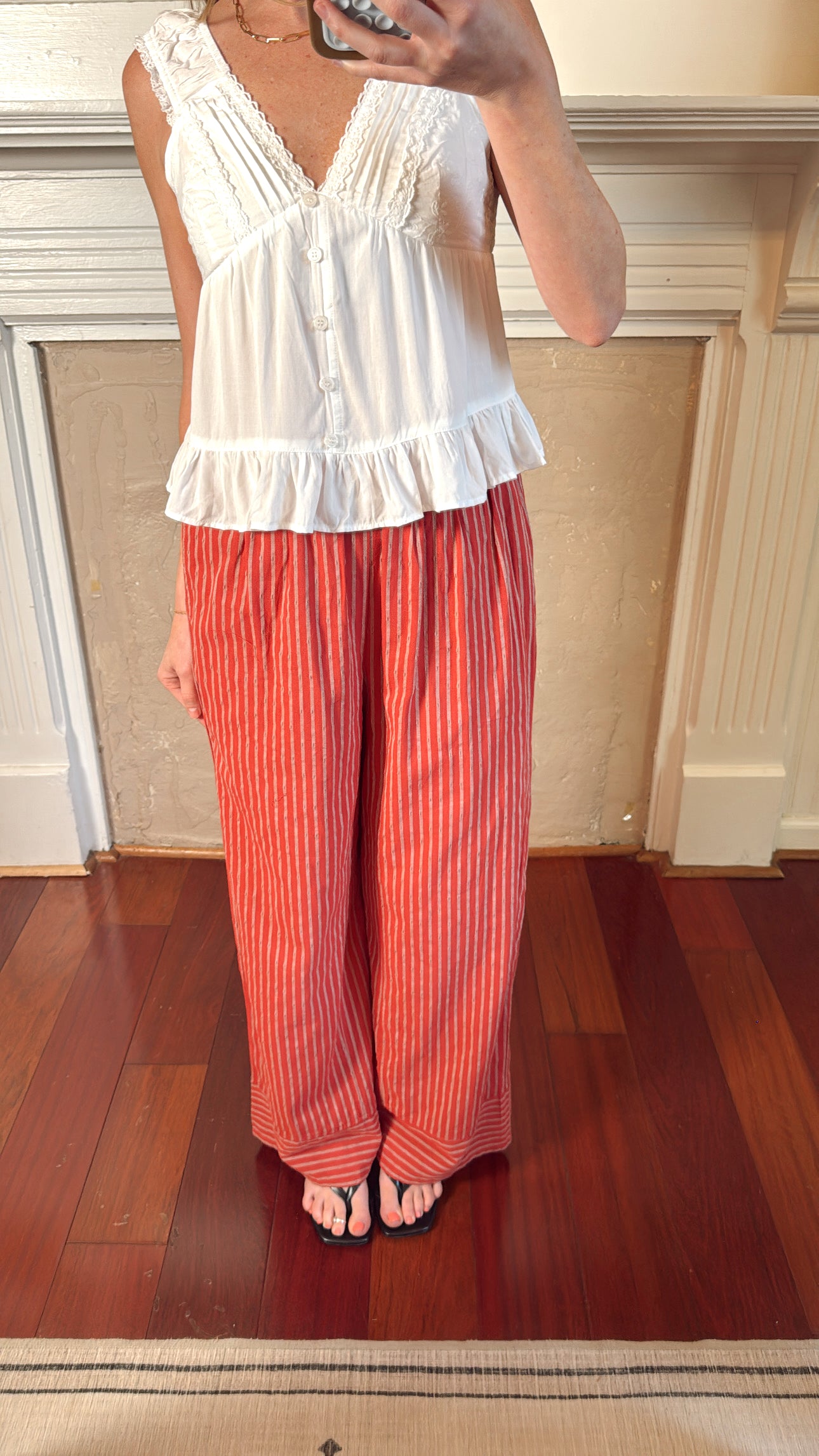 Lenora Linen Striped Pants - Tomato