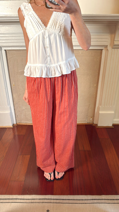 Lenora Linen Striped Pants - Tomato
