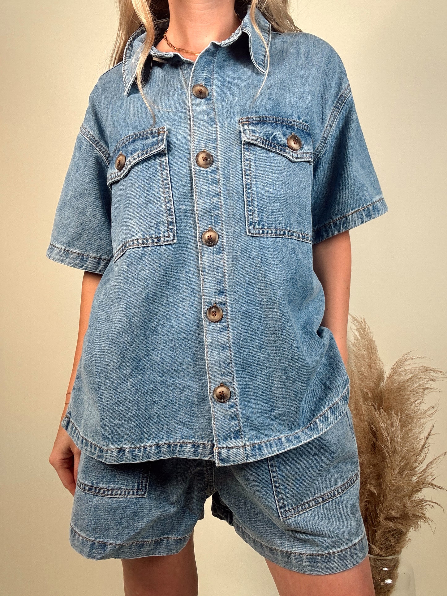 Daisy Duke Denim Top and Shorts Set - Light Wash