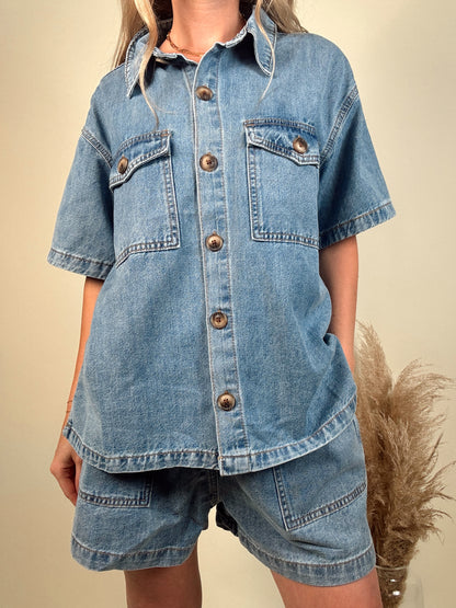 Daisy Duke Denim Top and Shorts Set - Light Wash