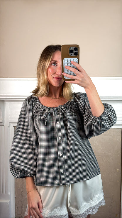Gingham Peasant Blouse