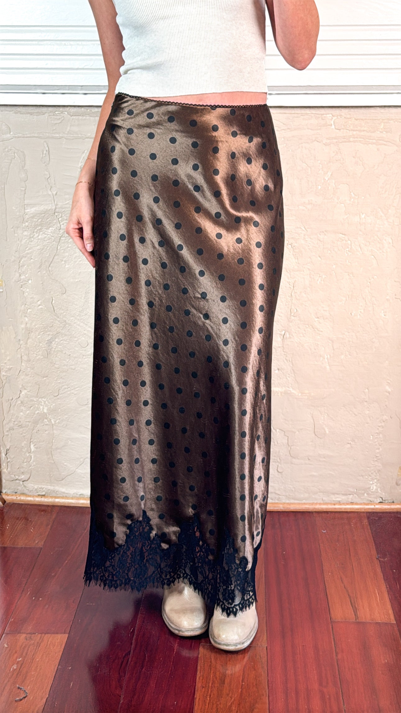 Chocolate Polka Dot Satin Skirt