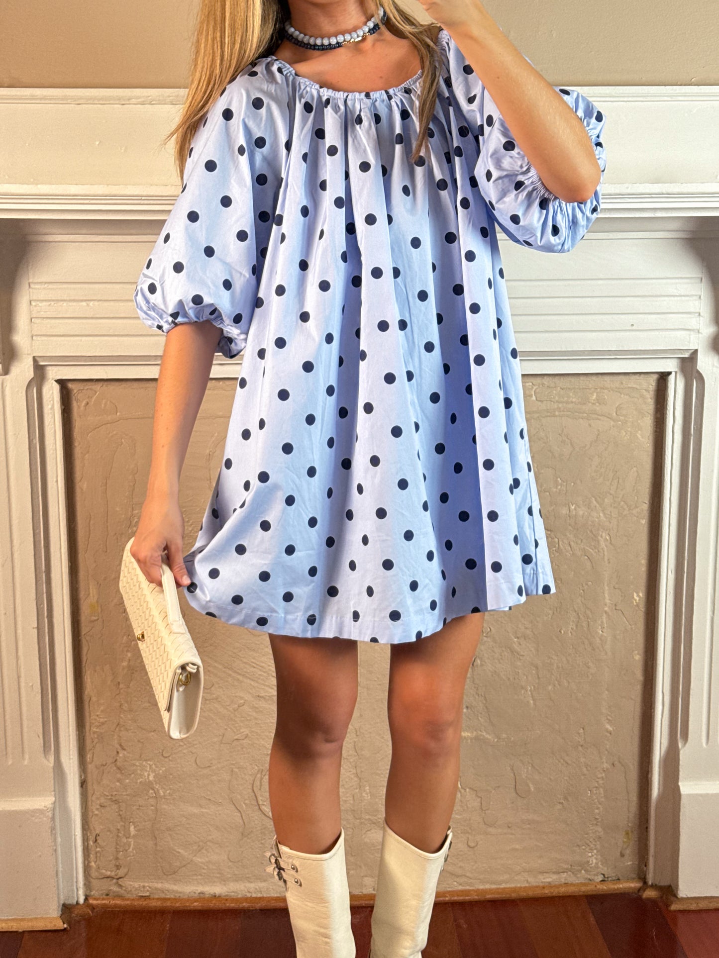Polka Dot Gathered Mini Dress