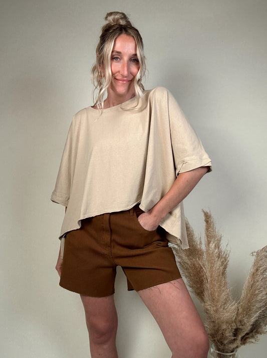 Washed Oversized Top - Beige