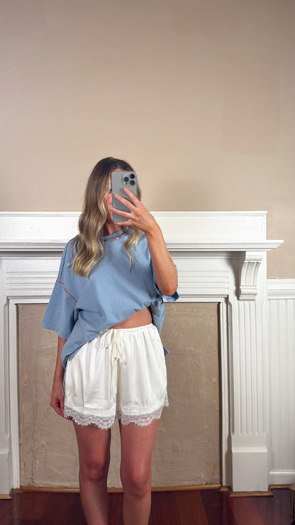 Satin Lace Shorts - White
