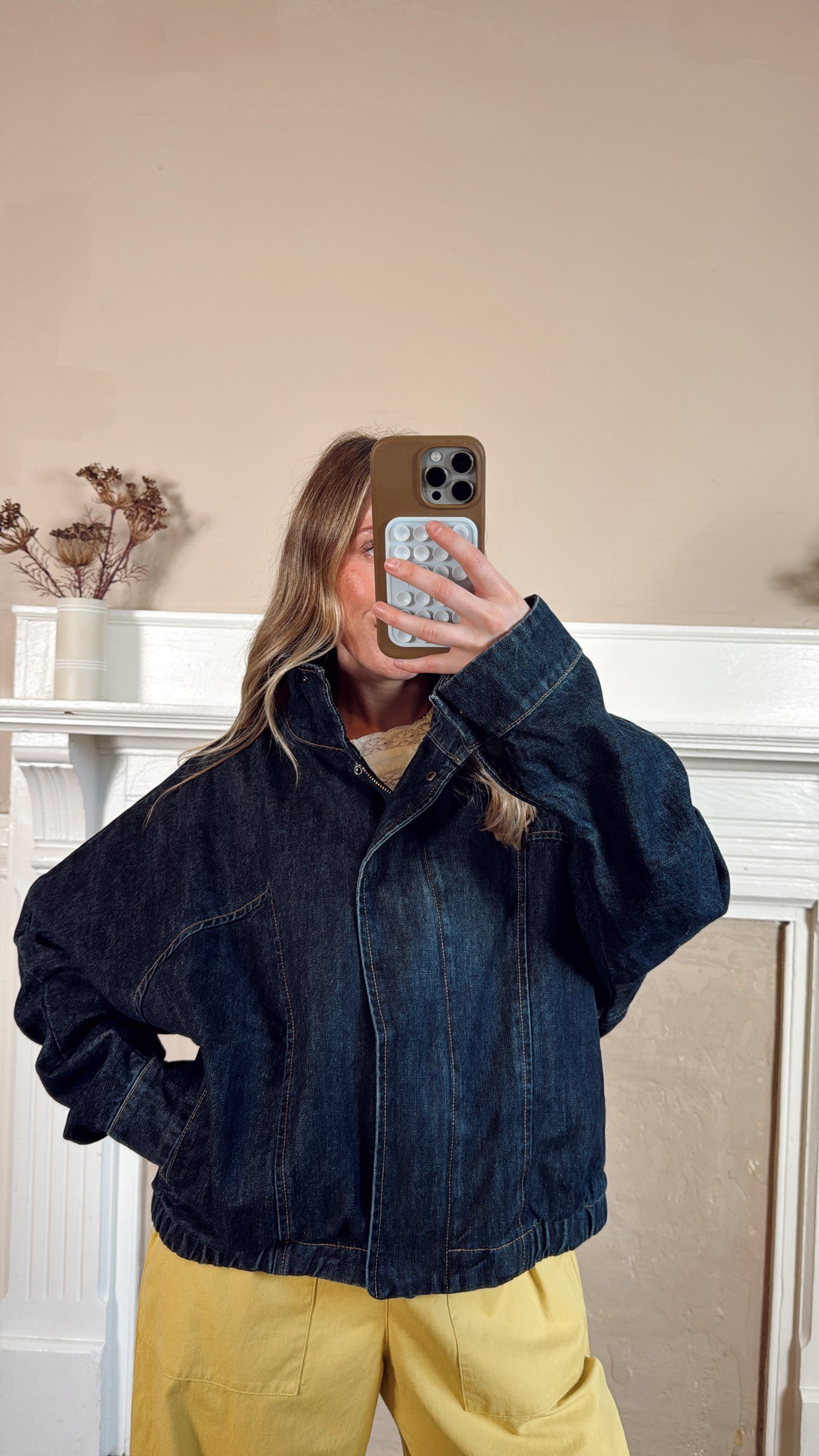 High Neck Dark Wash Denim Jacket
