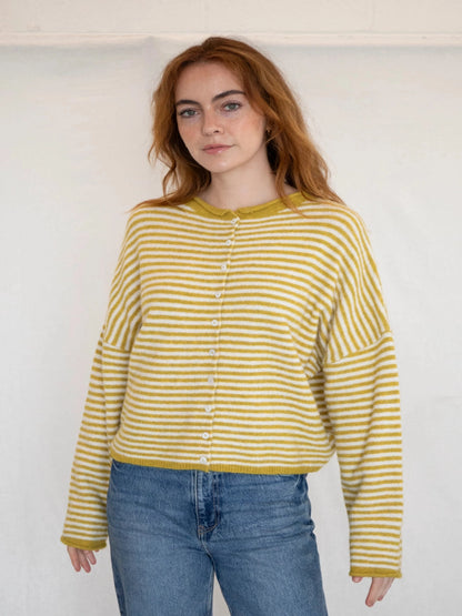 Nola Cardigan - Mini Striped Dijon Yellow