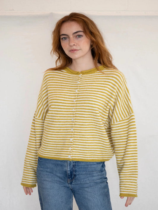 Nola Cardigan - Mini Striped Dijon Yellow