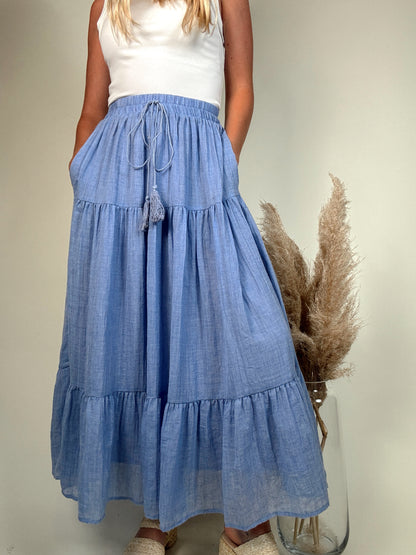 Tiered Midi Skirt - Blue