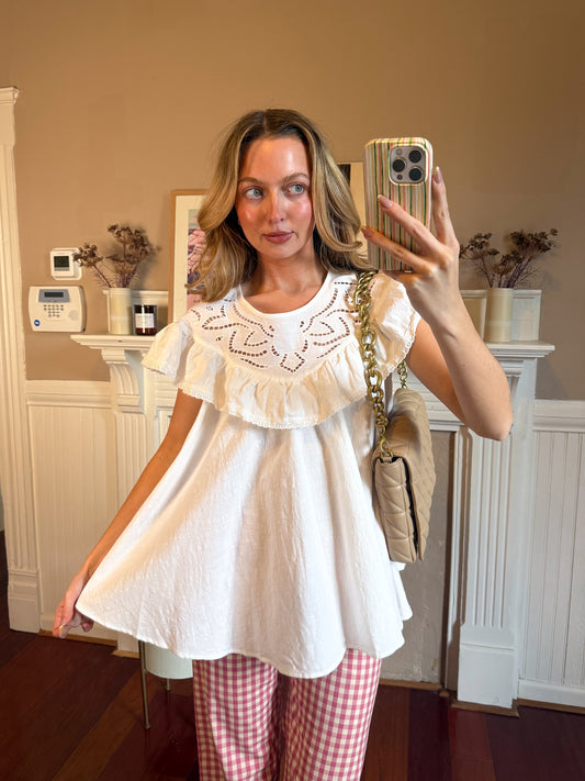Eyelet Yoke Ruffle Babydoll Top