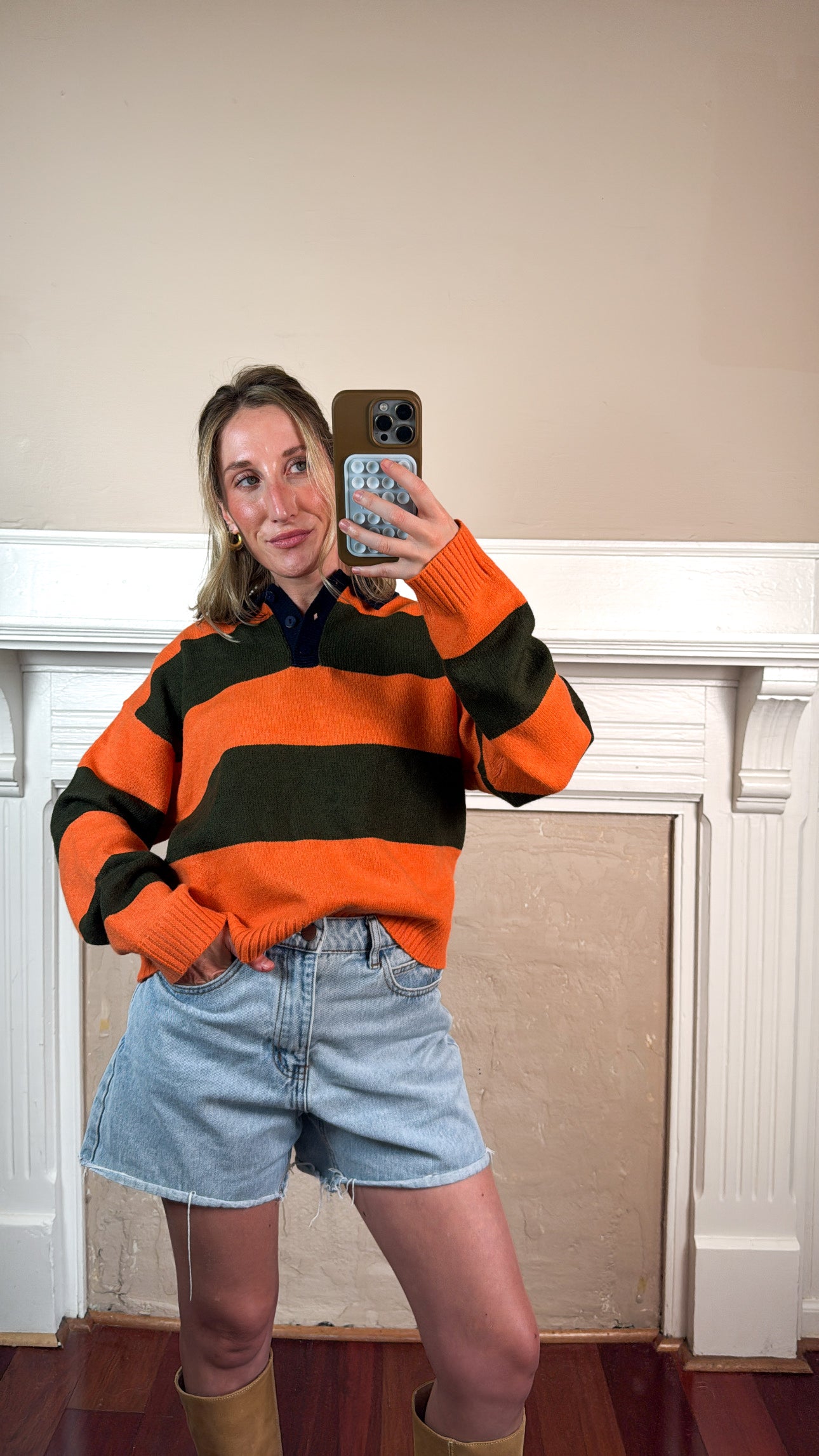 Colorblock Stripe Collared Sweater