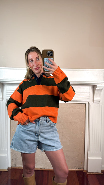 Colorblock Stripe Collared Sweater