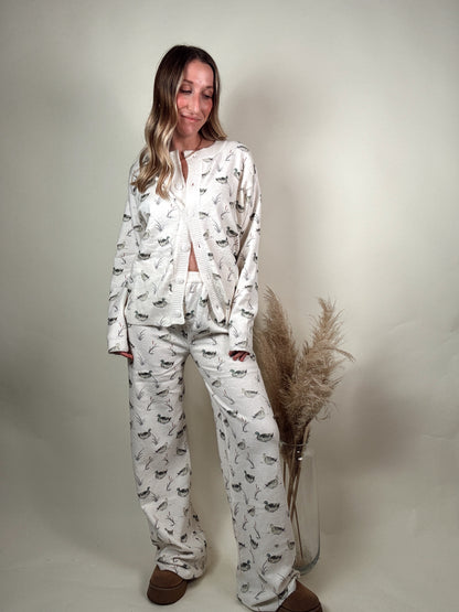 Duck Print Cardigan and Pants Set