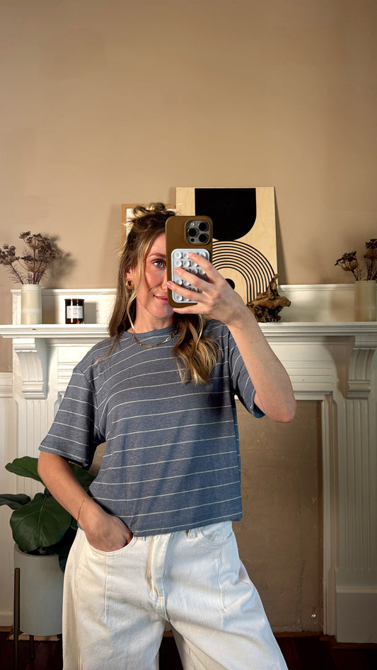 Stripe Cotton Linen Top - Blue/White